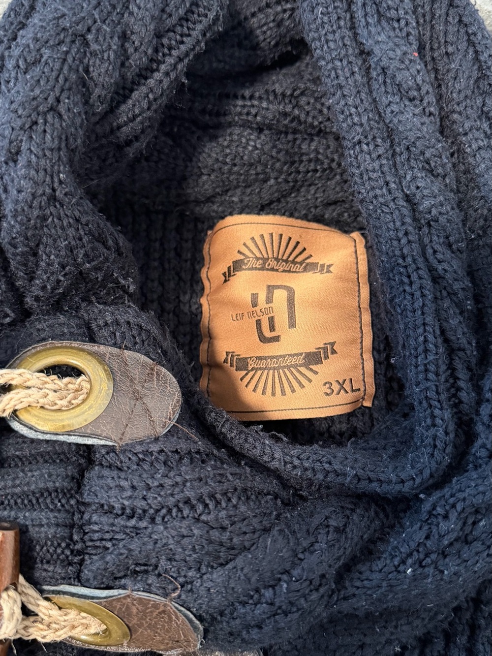 Men's Black Knit Cardigan with Toggle Closure - Picture 2 of 2